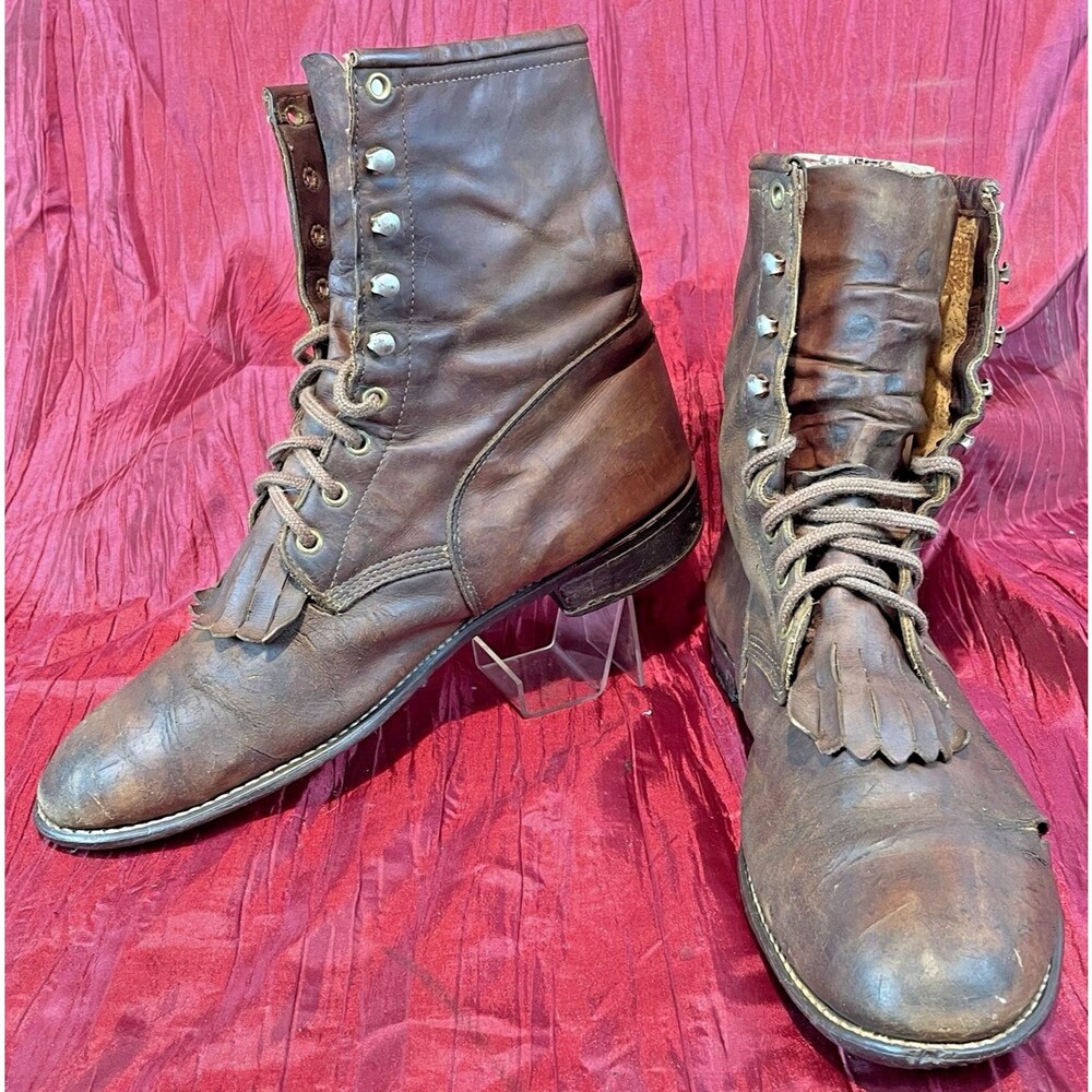 Mens Justin Packer Brown Leather Lace Up Kiltie Cowboy Work Boots sz 11